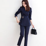 Women Pant Suit Uniform Designs Formal Style Office Lady Bussiness Attire Autumn Waist-Tight Small Suit Lace-up Two-Piece Suit