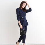 Women Pant Suit Uniform Designs Formal Style Office Lady Bussiness Attire Autumn Waist-Tight Small Suit Lace-up Two-Piece Suit