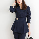 Women Pant Suit Uniform Designs Formal Style Office Lady Bussiness Attire Autumn Waist-Tight Small Suit Lace-up Two-Piece Suit