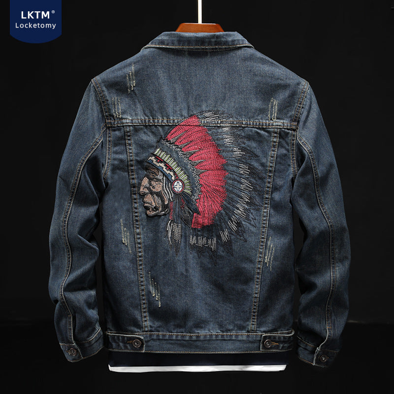 Spring and Autumn Denim Jacket Men's Plus Size Loose Jacket Denim Clothing Men Denim Jacket