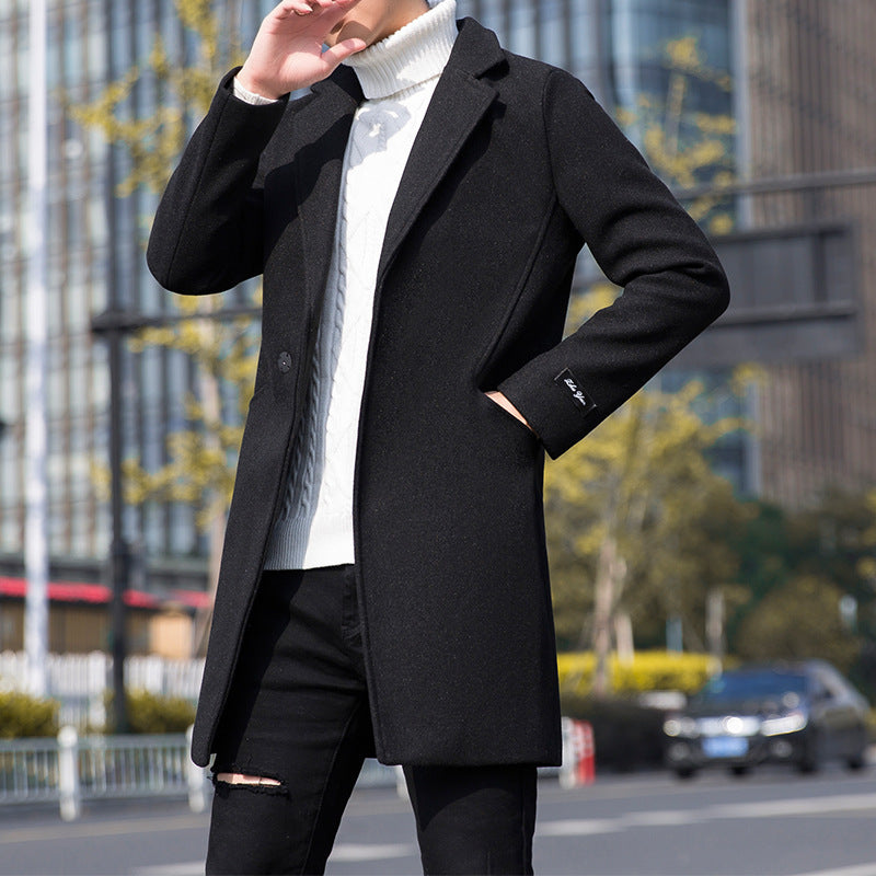 Men's Trench Coat Men's Mid-Length Youth Slim Casual Jacket Autumn and Winter Men Woolen Coat Men Spring Trench Coat