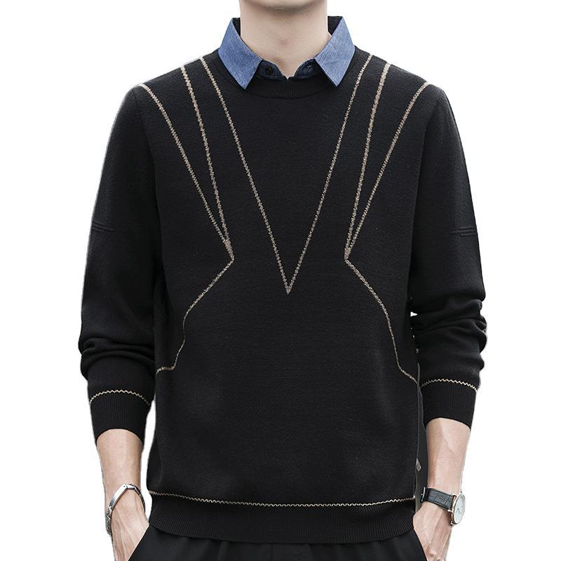 Shirt Collar Elegant Men's Autumn and Winter Leisure Fashion Pullover Trend Knitting Sweater Large Size Loose Men Sweaters
