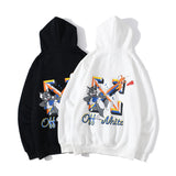 Autumn And Winter Off Cat And Mouse Printed Long Sleeve Hooded Fleece Lined Sweater