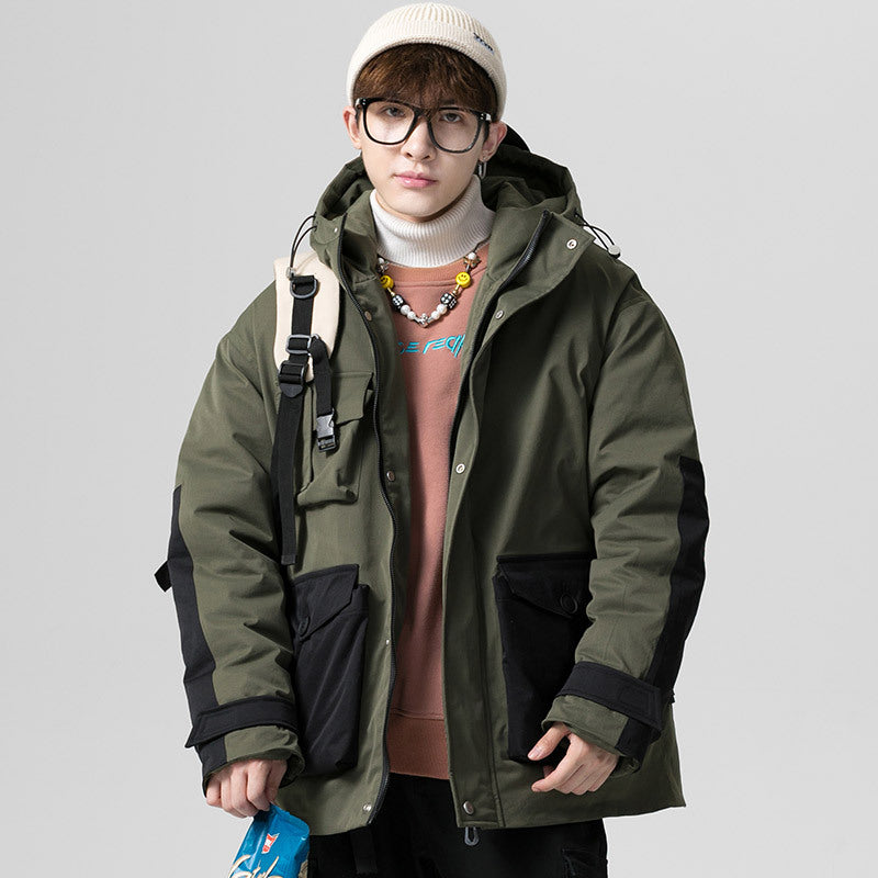 Men's Clothing Winter Coat plus Size Loose Retro Coat Colorblock Hood down Jacket Male Men down Coat