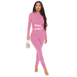 Sports Tight Casual Two-Piece Suit Street Letters Printed Slim Fit Long Sleeve Trousers Suit