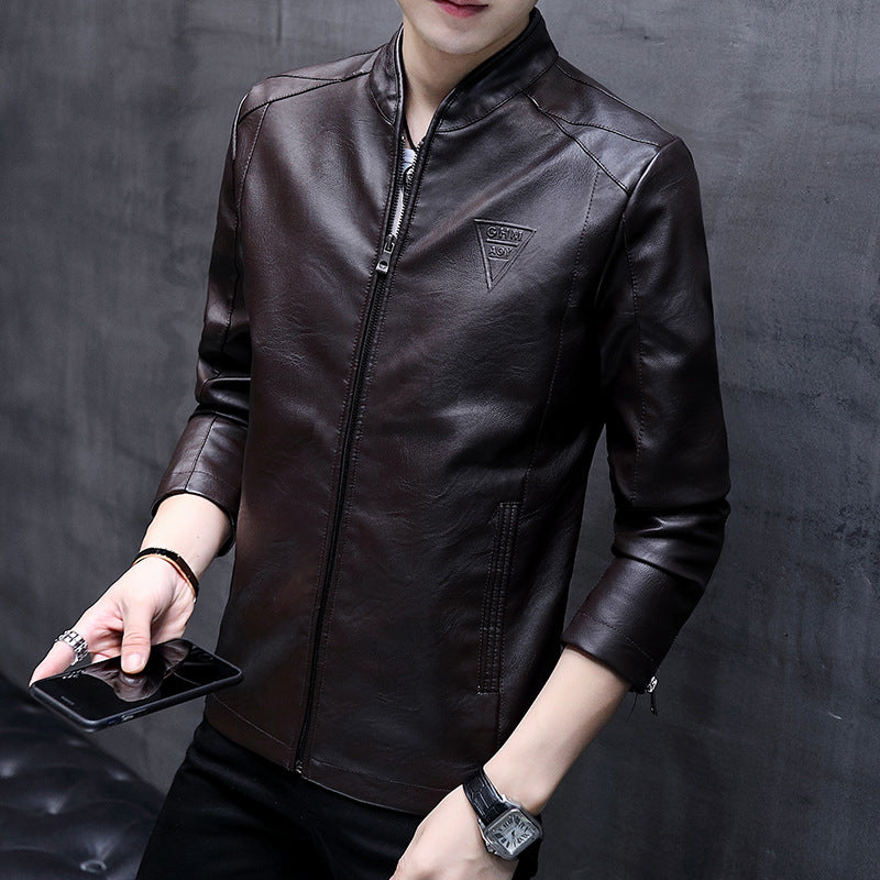 Spring and Autumn Men's Stand Collar PU Leather Coat Men's Leather Men's Youth Casual Jacket Men's Men's Pu Jacket