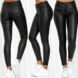 Black Leather Pants Autumn and Winter Solid Color PU Leather Pants Sexy Skinny Pants Women's Trousers