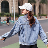 Pearl Jean Jacket Spring and Autumn Fashion Western Style Lapel Versatile Denim Jacket Women