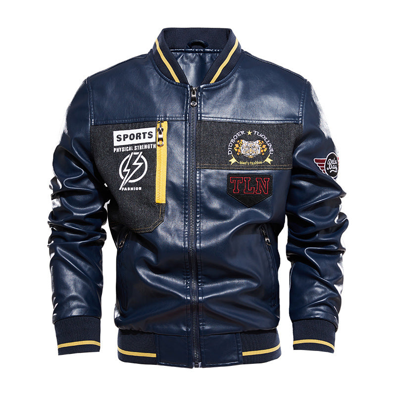 1970 East West Leather Jacket Men's Baseball Jersey Men's Leather Clothing with Stand Collar