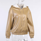 Windproof Solid Color Simple Leather round Neck Hoodie