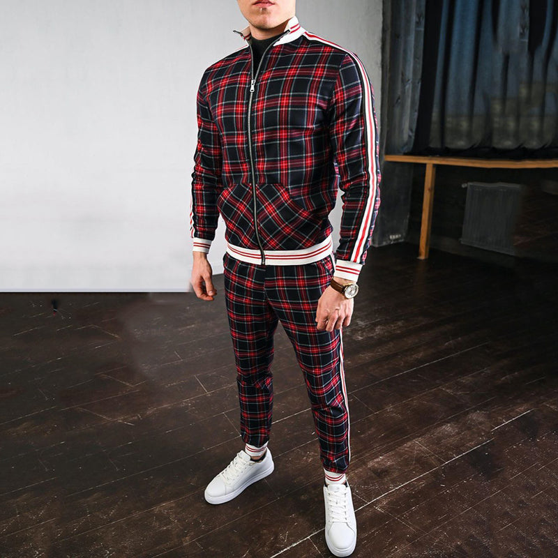 Men′s Athletic Tracksuit Sweat Suits for Men Outfits Men's Clothing Fall Winter Flower Print Plaid Men's Suit