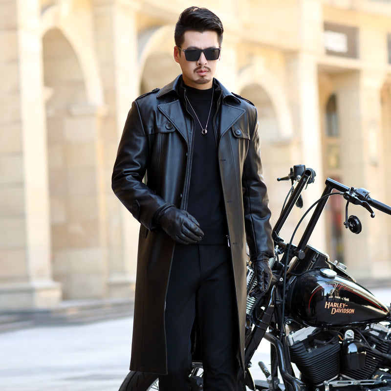 Men's Fur Coat Long Trench Coat Leather Suit Collar Leather Coat Men Pu Jacket