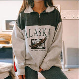 Alaska Zip Jacket Autumn Women Clothing Fashion Polo Collar Printed Long-Sleeved Top