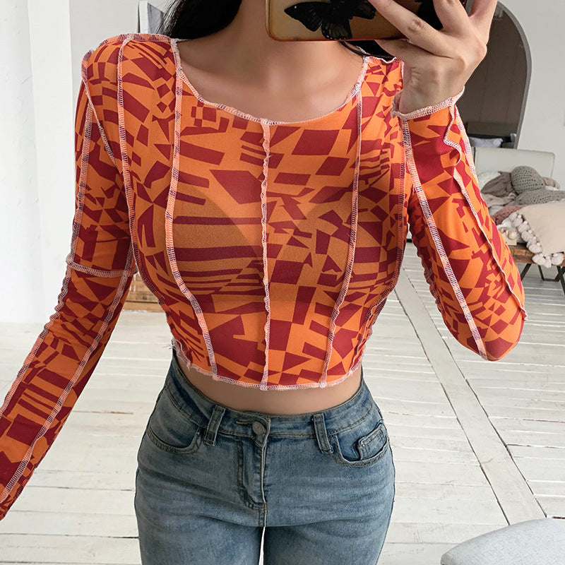 Sexy Top Geometric Digital Printing Short-Sleeved T-shirt