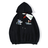 Autumn And Winter Off Cat And Mouse Printed Long Sleeve Hooded Fleece Lined Sweater