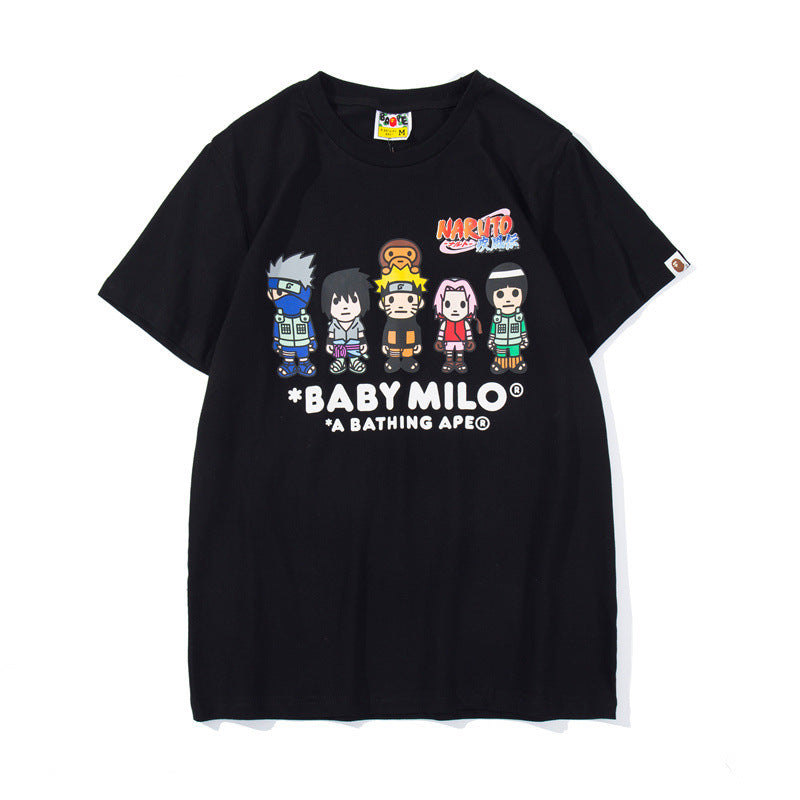 Anime Tshirts Aesthetic Men's Shirt Cartoon Cartoon Characters Printed Cotton round Neck Pullover plus Size Loose Short Sleeve T-shirt