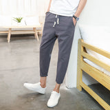 Linen Pants Straight Leg Pants Drawstring Lightweight Elastic Beach Pants Men's Summer Casual Linen Pants Loose