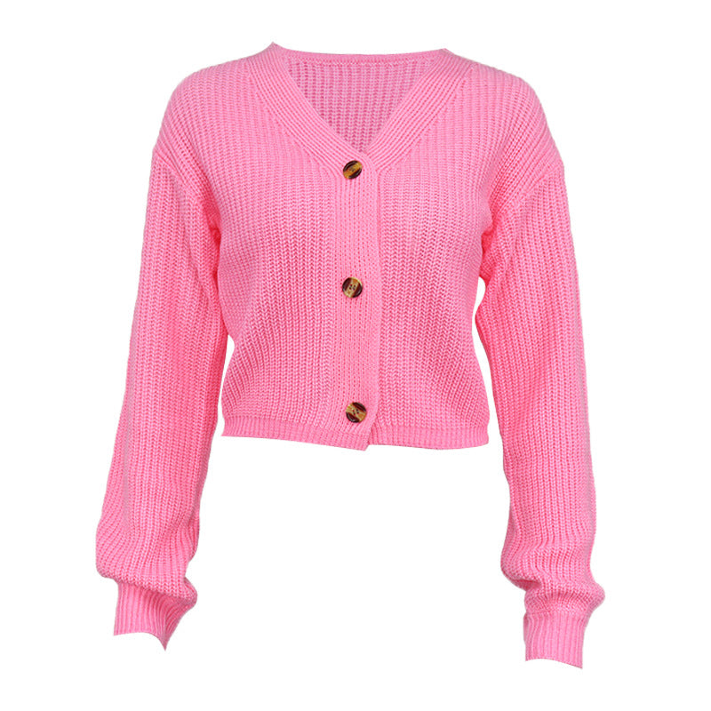 Women's Sexy Fashion Solid Color Knitted Cardigan V-neck Sweater Coat