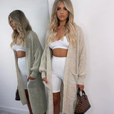Women's Casual Fashion Solid Color Knitted Long Pocket Cardigan Coat for Women