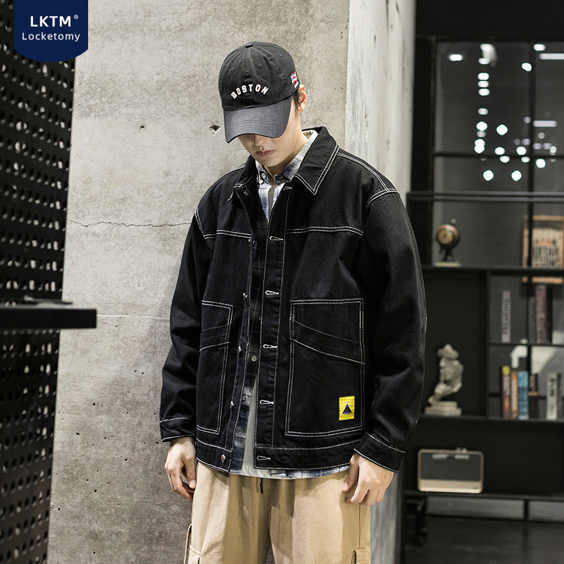 Men's Fall Denim Jacket Men's Loose plus Size Casual Top Jacket Men Denim Jacket