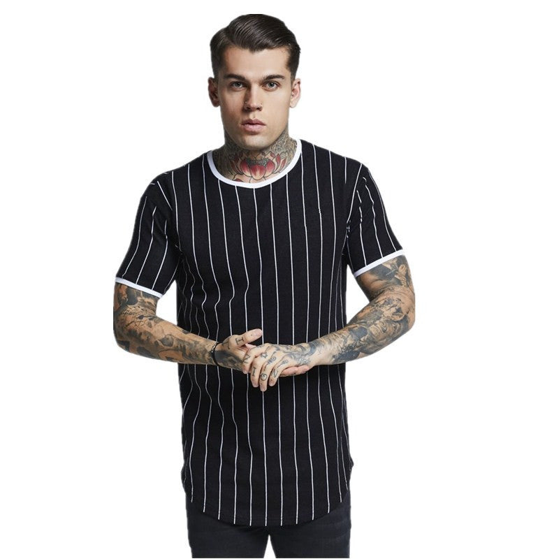 Slim Fit Muscle Gym Men T Shirt Men Rugged Style Workout Tee Tops Fashion Men's Short Sleeve T-shirt Summer Slim Fit Striped Bottoming Shirt Trend Crew Neck Top
