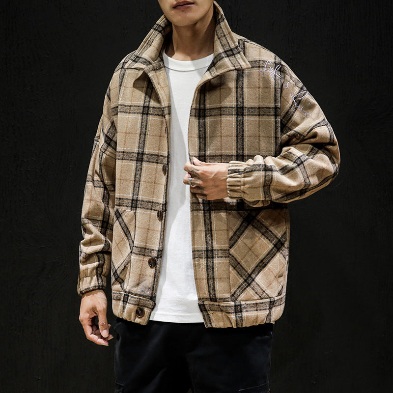 Men's Clothing Autumn and Winter Woolen Plaid Coat Popular Men's Clothing Casual Top Clothes Trendy Jacket Men Coat Men Winter Outfit