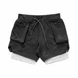 Jogging Shorts for Men Summer Workout Men's Sports Pants Quick-Drying Multi-Pocket Double-Layer Men's Shorts Outdoor Running Workout Men's Clothing