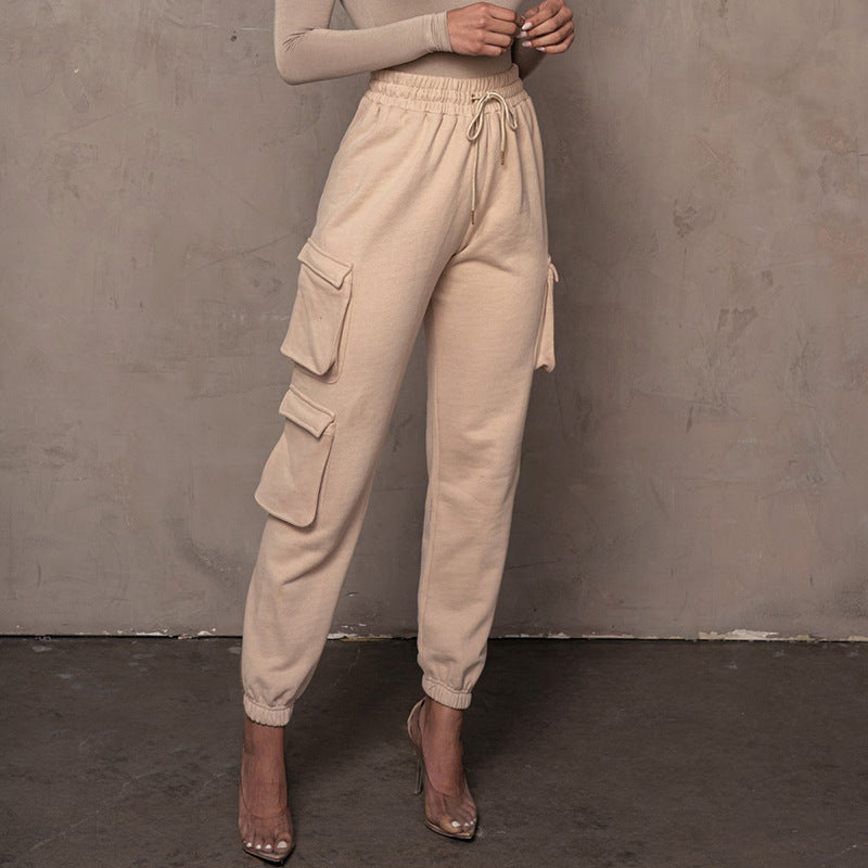 Casual Solid Color Tied Pants with Pockets Casual Pants kim kardashian home outfits