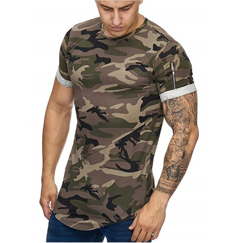 Slim Fit Muscle Gym Men T Shirt Men Rugged Style Workout Tee Tops Summer Men T-shirt Camouflage Gradient Printing Casual
