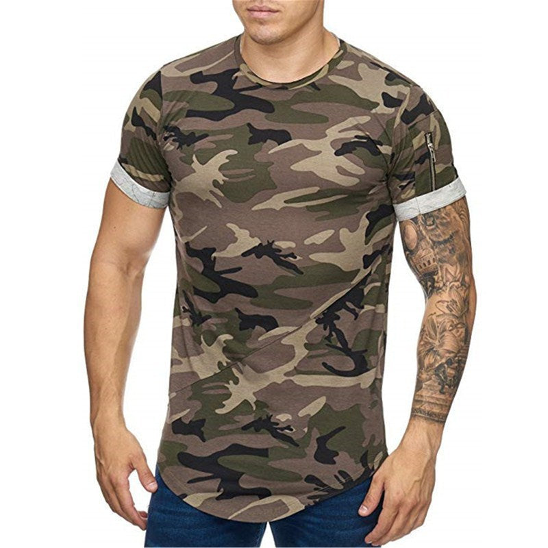 Slim Fit Muscle Gym Men T Shirt Men Rugged Style Workout Tee Tops Summer Men T-shirt Camouflage Gradient Printing Casual