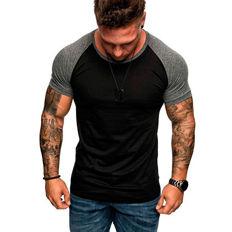 Slim Fit Muscle Gym Men T Shirt Men Rugged Style Workout Tee Tops Four Seasons Men Casual Sports T-shirt Slim Fit Fashion Colorblock Fashion Men's T-shirt
