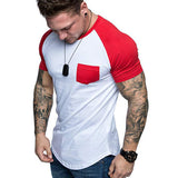 Slim Fit Muscle Gym Men T Shirt Men Rugged Style Workout Tee Tops Men's Fashion Sports Short Sleeve T-shirt Summer Cool Pocket