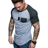 Slim Fit Muscle Gym Men T Shirt Men Rugged Style Workout Tee Tops Men's Fashion Sports Short Sleeve T-shirt Summer Cool Pocket
