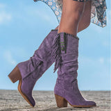 Coachella Festival Boots Tassel Boots Thick High Heel Long Tube Plus Size