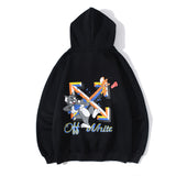 Autumn And Winter Off Cat And Mouse Printed Long Sleeve Hooded Fleece Lined Sweater