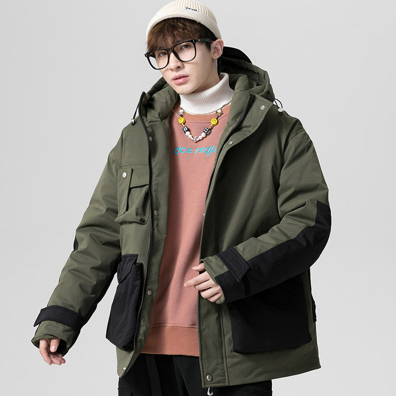 Men's Clothing Winter Coat plus Size Loose Retro Coat Colorblock Hood down Jacket Male Men down Coat