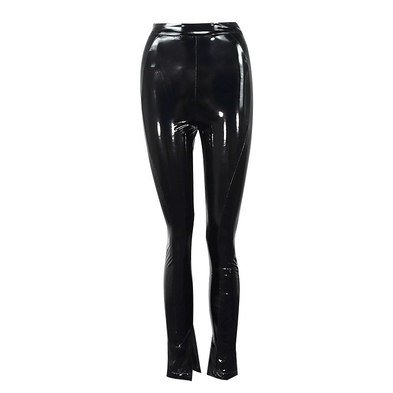 Sexy Nightclub High Waist Tight Sheath Leather Pants Bottoming Trousers
