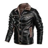 1970 East West Leather Jacket Men's Leather Coat Winter Lapel Biker's Leather Jacket Velvet Padded Thickened Coat