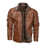 1970 East West Leather Jacket Men's Leather Coat Winter Lapel Biker's Leather Jacket Velvet Padded Thickened Coat