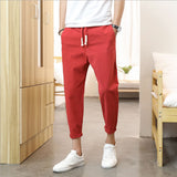 Linen Pants Straight Leg Pants Drawstring Lightweight Elastic Beach Pants Men's Summer Casual Linen Pants Loose