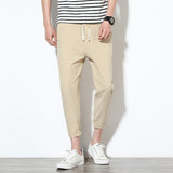 Linen Pants Straight Leg Pants Drawstring Lightweight Elastic Beach Pants Men's Summer Casual Linen Pants Loose