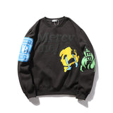 Kanye West Autumn and Winter Printed Crew Neck Sweatshirt plus Velvet Men's Women's Pullover
