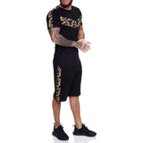 Men′s Athletic Tracksuit Sweat Suits for Men Outfits Men Workout Short Sleeve Suit Outdoor Sports and Casual Contrast Color Leopard Print Fashion Suit Men
