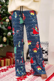 Wide Leg Floral Print Pants Autumn and Winter Christmas Style Printed Stitching Tied Casual Wide Leg Pants