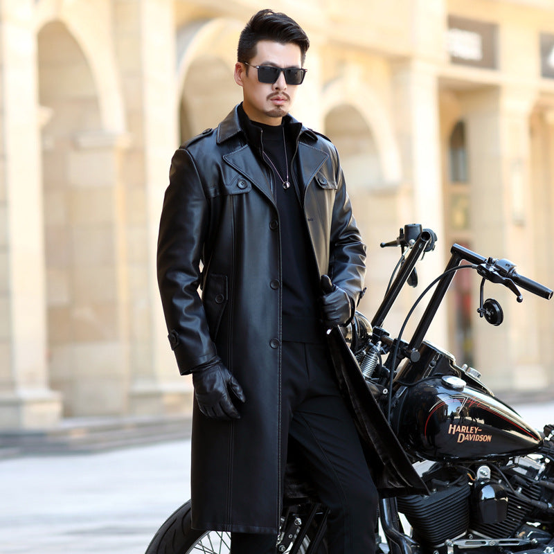 Men's Fur Coat Long Trench Coat Leather Suit Collar Leather Coat Men Pu Jacket