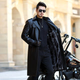 Men's Fur Coat Long Trench Coat Leather Suit Collar Leather Coat Men Pu Jacket