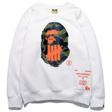 A Ape Print Sweatshirts Autumn and Winter Camouflage Monkey Head Printed Loose round Neck Fleece-Lined Sweater Men and Women