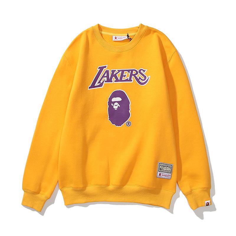 A Ape Print Sweatshirts Lakers Crew Neck Sweater Velvet Padded Bottoming Shirt