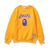 A Ape Print Sweatshirts Lakers Crew Neck Sweater Velvet Padded Bottoming Shirt