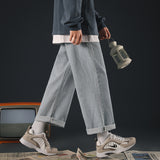 Fisherman Jean for Men Men's Wear Solid Color Loose Straight Jeans Trend Cropped Wide-Leg Pants